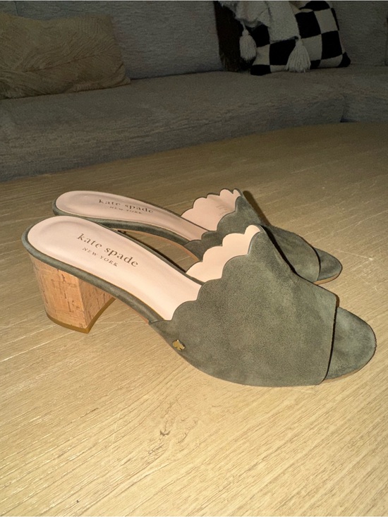 kate spade Shoes - Kate Spade New York Olive Suede Scalloped Warren Block Heels